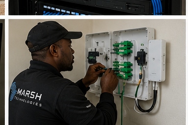 Marsh technician terminating network fibre