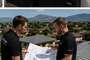Marsh Technologies team reviewing plans on a site survey